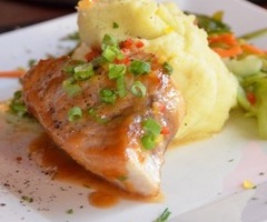 Swordfish w/ Miso Glaze, Wasabi Mashed Potatoes & Japanese Vegetable Medley