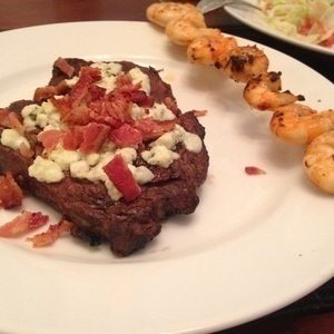 Medium Rare Ribeye with Blue Cheese and Bacon